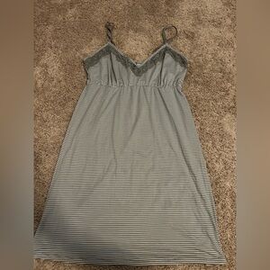 Tahari women’s pajamas striped lace Gray Sleep Dress nightgown